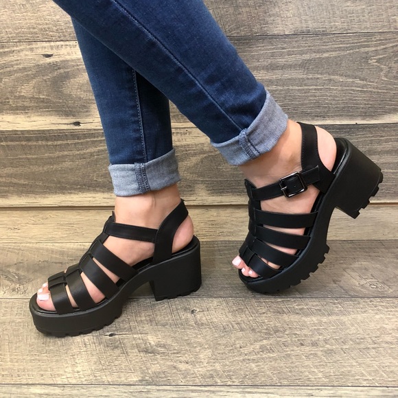 LAST 1❤️Women OPEN TOE Caged Lug Sole Sandal - Picture 4 of 6